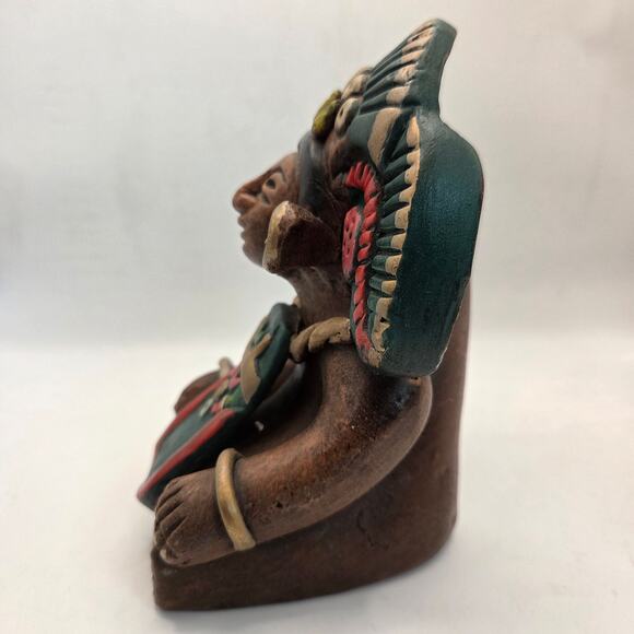 Vintage Mexican Hand Painted Clay Aztec Style Figure Statue 6.5" Folk Art - Picture 7 of 16